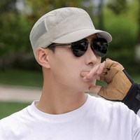 布力潘帽子男平顶帽夏季短帽檐短沿遮阳帽户外速干高端男款 卡其色 可调节【54-60cm】