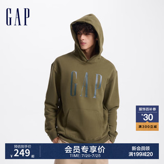 移动端、京东百亿补贴：Gap 盖璞 男女装2024初秋新款字母logo印花连帽长袖口袋卫衣上衣609135 军绿色 175/96A(L) 亚洲尺码