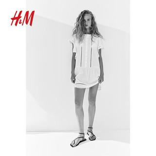 H&M2024夏季女装细褶棉质连衣裙1241908 白色 155/80