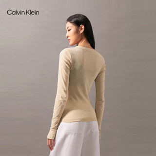 Calvin Klein Jeans24早秋新款女士休闲舒适ck微透明纯棉打底衫长袖T恤J224335 RAE-卡其