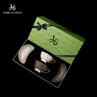 家榭丽舍「鎏金岁月」咖啡杯礼盒装欧式对杯结婚杯送新人闺蜜 2杯2碟+绿色礼盒