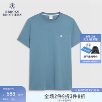 布克兄弟（BrooksBrothers）男士24春夏棉简约LOGO款短袖针织T恤 4003-蓝色 XXL