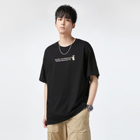 马克华菲【休闲百搭】字母卡通印花男士短袖2024夏季时尚百搭上衣T恤 黑色 M