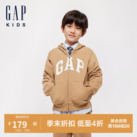GAP男女童2024初秋法式圈织软字母logo连帽卫衣外套646216 卡其 120cm(6-7岁) 亚洲尺码