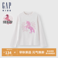 GAP女童2024初秋翻转变色亮片长袖T恤针织衫儿童装上衣617631 象牙白 130cm(8-9岁) 亚洲尺码