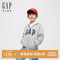 GAP男女童2024初秋法式圈织软字母logo连帽卫衣外套646216 灰色 100cm(2-3岁) 亚洲尺码