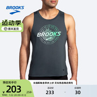 布鲁克斯BROOKS男女跑步上衣运动背心速干透气 深灰/Brooks越野印花 S