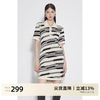 ochirly欧时力 薄短袖针织连衣裙夏装纯棉Polo领通勤休闲 黑杏条846 L