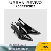 URBAN REVIVO2024春季女士轻熟风尖头小猫跟单鞋UAWS40079 黑色 36