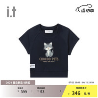 :CHOCOOLATE  it 男女同款合身短袖T恤2024夏季青春可爱露脐上衣 NYX/藏青色 S