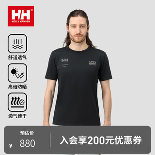 HELLY HANSEN, HH 海丽汉森hh24夏款ARCV系列吸湿速干防晒UPF50+圆领T恤 黑色-男 M