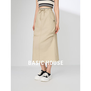 BASIC HOUSE/百家好高腰时尚a字工装裙2024夏季中长款抽绳黑色半身裙女 黑色 L