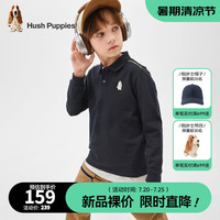 暇步士(Hush Puppies)童装儿童2024春秋男中大童舒适经典休闲百搭长袖POLO衫 藏蓝 130cm