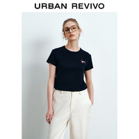 URBAN REVIVO 女士休闲趣味狗狗钉珠圆领短袖T恤 UYU440005
