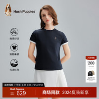 Hush Puppies暇步士女装夏季休闲质感丝滑短袖圆领衫 墨蓝色 L