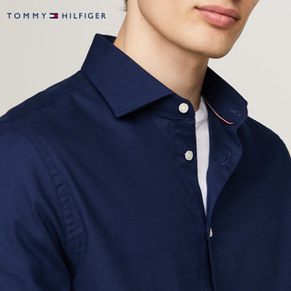 TOMMY HILFIGER【纯色微肌理】24秋冬男装商务休闲纯色修身长袖衬衫37335 深蓝色DCC 39