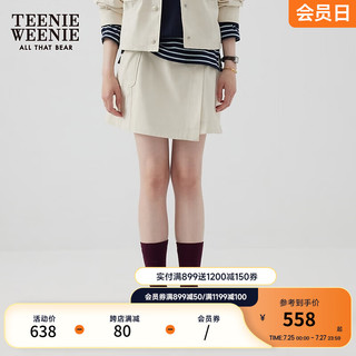 Teenie Weenie小熊&PARCAIN联名2024年设计感高腰短裙半身裙女 乳白色 155/XS