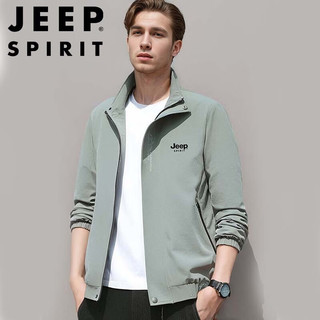 JEEP SPIRIT 吉普夹克男春秋季外套立领户外运动休闲百搭宽松男装 豆绿色 2XL  2XL-（130斤-145斤）