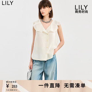 LILY2024夏新款莱赛尔无袖荷叶边法式优雅知性百搭职场通勤衬衫女 604米白 S