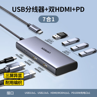 UGREEN 绿联 typec转HDMI拓展DP1.2四屏异显4K60Hz投屏扩展坞2K144Hz显示器