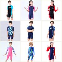 贝尔彻 儿童游泳衣中大童泳衣连体防晒女童男童长袖游泳装备