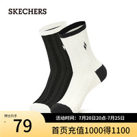 斯凯奇（Skechers）2024男女同款中筒袜立体提花刺绣L324U134 卡诺里奶油色/黑色 S(22-24cm)