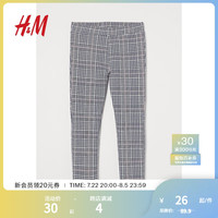 H&M童装女童裤子早春时尚洋气黑色厚汗布九分打底长裤0875892 自然白/千鸟格 100/50