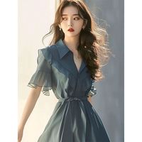 拉夏贝尔LaChapelle连衣裙子夏天女装2024夏季法式高端精致A字裙收腰雪纺裙套装图片色XL【115-125斤】