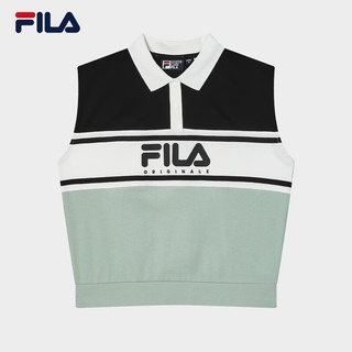 FILA 斐乐杨幂同款女子针织上衣2024夏季时尚休闲背心短袖 正黑色-BK 160/80A/S