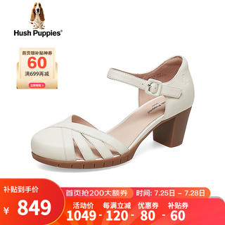 暇步士（Hush Puppies）高跟鞋女士包头粗跟一字带罗马凉鞋U1T10BK4 白色 40