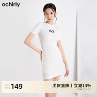 欧时力（ochirly）春装圆领提花包臀修身短袖针织连衣裙女 白色018 M