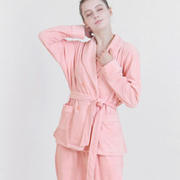 i－mummy imummy女睡衣海岛绒家居服收腰长袖春秋款家居服套装抗静电珊瑚绒