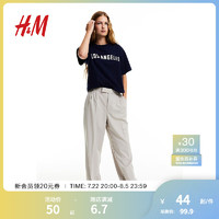 H&M女装T恤夏季美式复古大廓形字母印花棉质短袖1163102 深蓝色 /Los Angeles 155/76