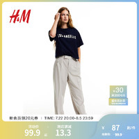 H&M女装T恤夏季美式复古大廓形字母印花棉质短袖1163102 深蓝色 /Los Angeles 155/80