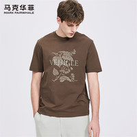 马克华菲T恤男夏季透气男士短袖上衣全棉舒适花卉刺绣打底衫 深棕 54/XL 