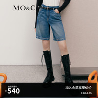 MO&Co.蓝色直筒棉质五分法棍牛仔裤美式复古中裤附腰带裤子女 牛仔蓝色-第1批 28/L