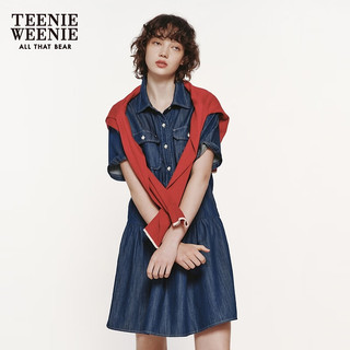 Teenie Weenie【天丝】小熊2024夏季轻薄牛仔连衣裙设计感女装 深蓝色 155/XS