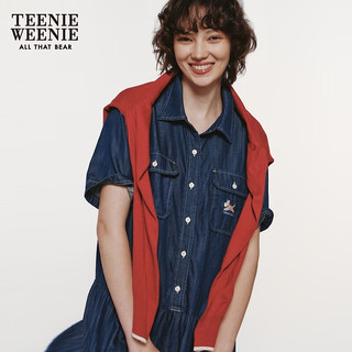 Teenie Weenie【天丝】小熊2024夏季轻薄牛仔连衣裙设计感女装 深蓝色 155/XS