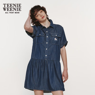 Teenie Weenie【天丝】小熊2024夏季轻薄牛仔连衣裙设计感女装 深蓝色 155/XS