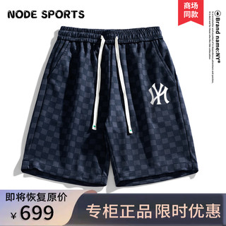 NODE SPORTS品牌联名短裤男夏季国潮高街宽松休闲格子系带短裤男 8LK11001藏青色(B) 3XL（160-175斤）