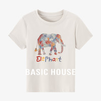 百家好（Basic House）Basic House/百家好小象卡通印花T恤字母短袖正肩上衣夏季新款女 杏色 S