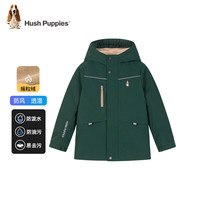 暇步士 童装儿童外套秋冬季新款男女大童简约时尚加厚风衣外套 丛林绿
