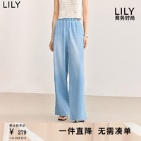 LILY 丽来 2024夏新款女装复古休闲舒适松紧腰垂直感宽松显瘦阔腿牛仔裤 419牛仔蓝 L