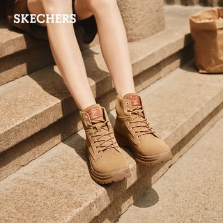 Skechers斯凯奇夏季大黄靴马丁靴女鞋厚底增高户外靴高帮中筒靴 全黑色/BBK 35