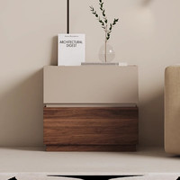 巧工匠积木床头柜现代简约轻奢床边柜卧室小型高级感床头收纳柜 卡其色+胡桃木纹【C款】