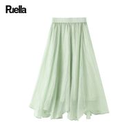 24年夏季简约百搭休闲半身裙薄款不规则纱裙百褶裙中长裙女小黑裙