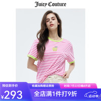 JUICY COUTURE【清新休闲】橘滋T恤女夏美式百搭条纹撞色短袖上衣 粉红 L