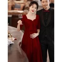 絮迎婚纱7个月敬酒服新娘遮肚子遮肚子敬酒服新娘2022冬 酒红色中长款 S