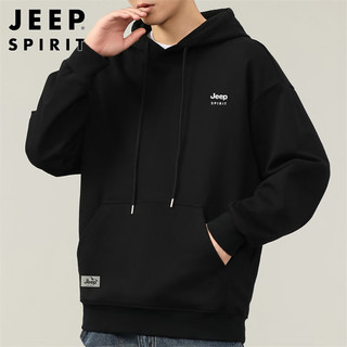 JEEP SPIRIT吉普卫衣男连帽秋季休闲宽松长袖T恤男打底衫男 黑色 2XL 