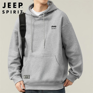 JEEP SPIRIT吉普卫衣男连帽秋季休闲宽松长袖T恤男打底衫男 浅灰色 3XL  浅麻灰